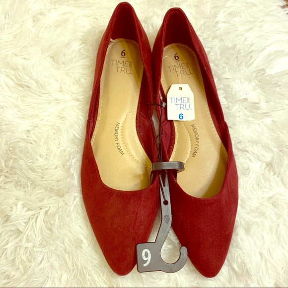 Time And Tru Maroon Pointed Toe Ballet Flats 6 - Picture 6 of 12